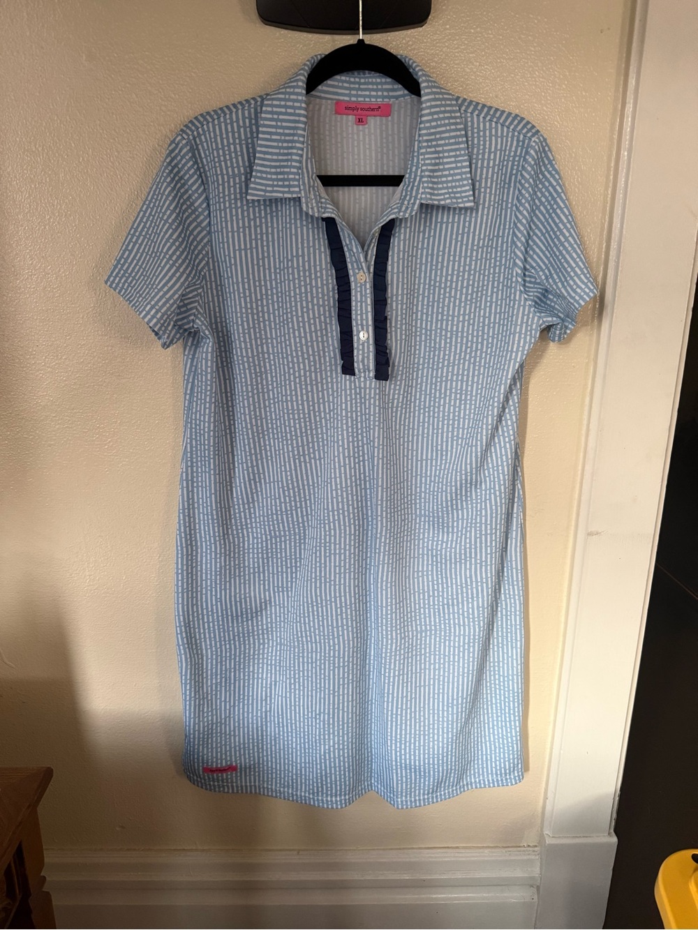 Simply Southern Light Blue Printed Polo T-Shirt Dress with Ruffle Trim - XL